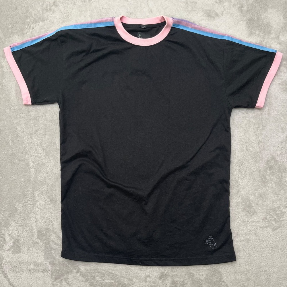 Steady Hands Striped Ringer Tee black size M indie streetwear pink lavender blue